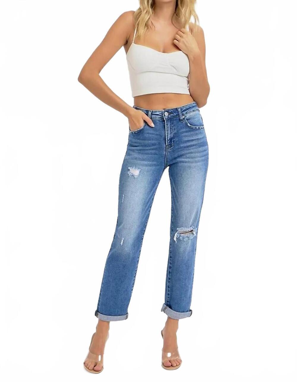 NEW RISEN ginny high rise girlfriend jeans in medium wash